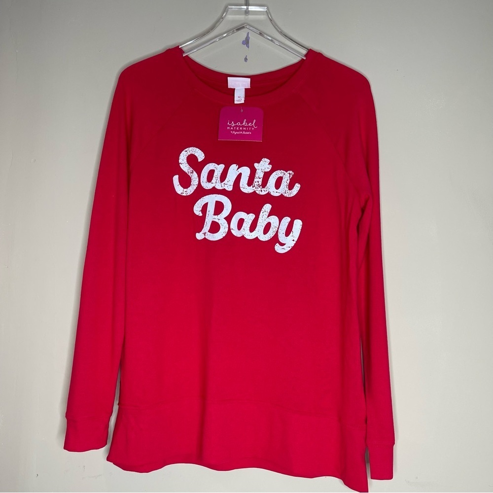 Isabel Maternity Womens Red Santa Baby Christmas Holiday Sweatshirt - Picture 3 of 9
